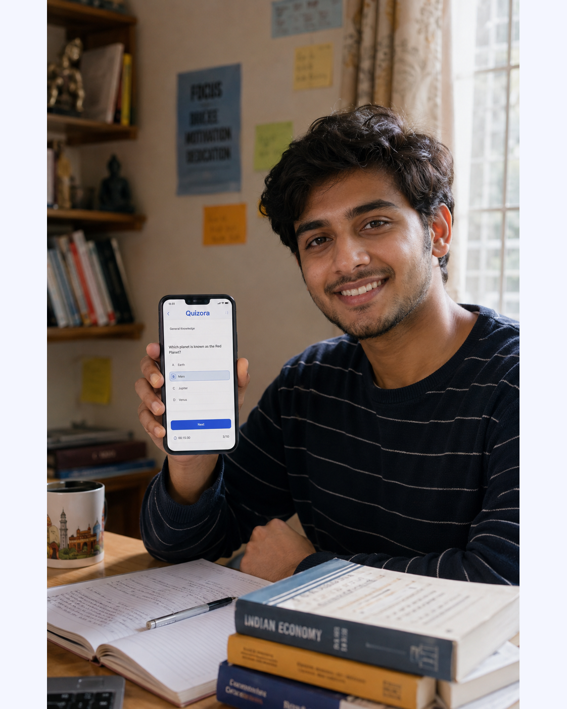 Creator wearing the edtech apps piece, generated with MorphAds