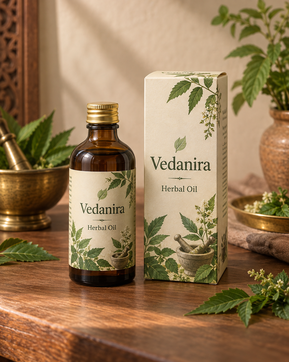 Ayurveda product photo, generated with MorphAds