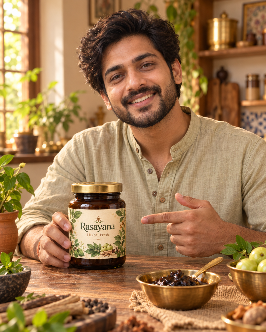 Creator wearing the ayurveda piece, generated with MorphAds