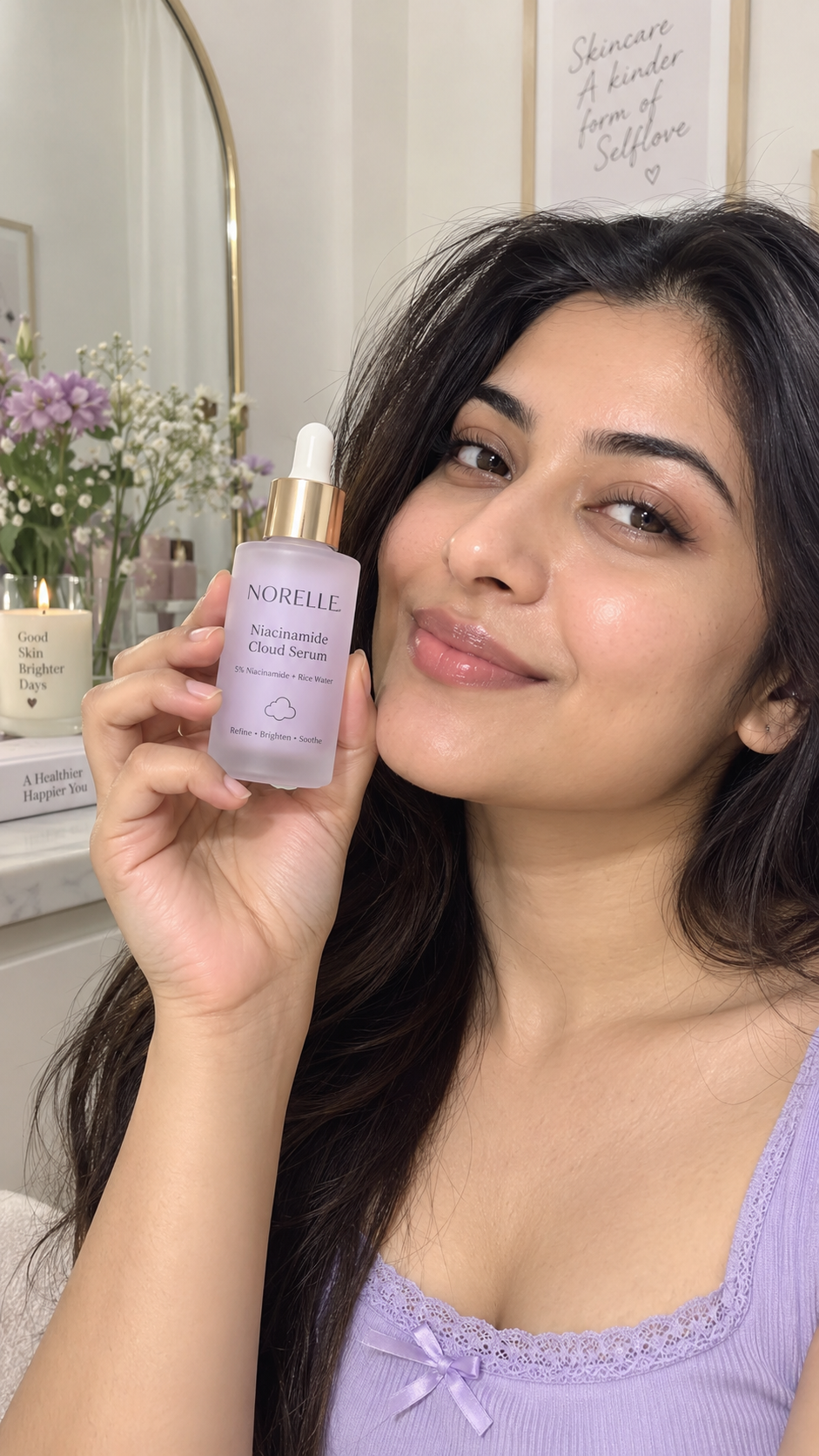 Indian influencer holding moisturiser product