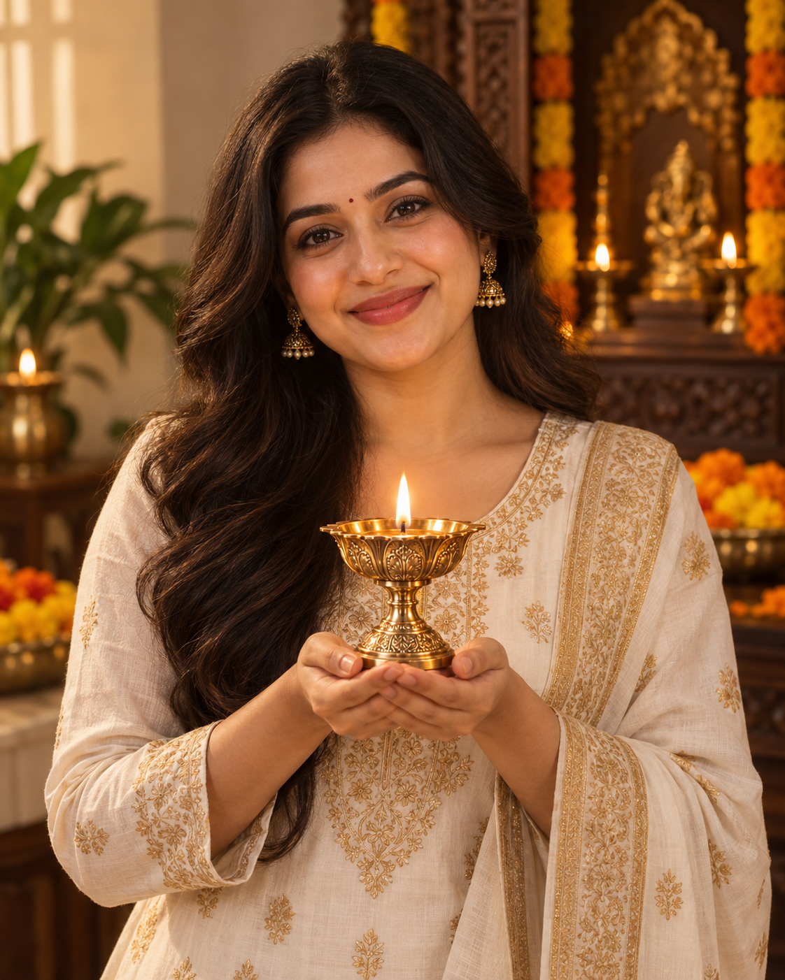Creator wearing the religion & puja piece, generated with MorphAds