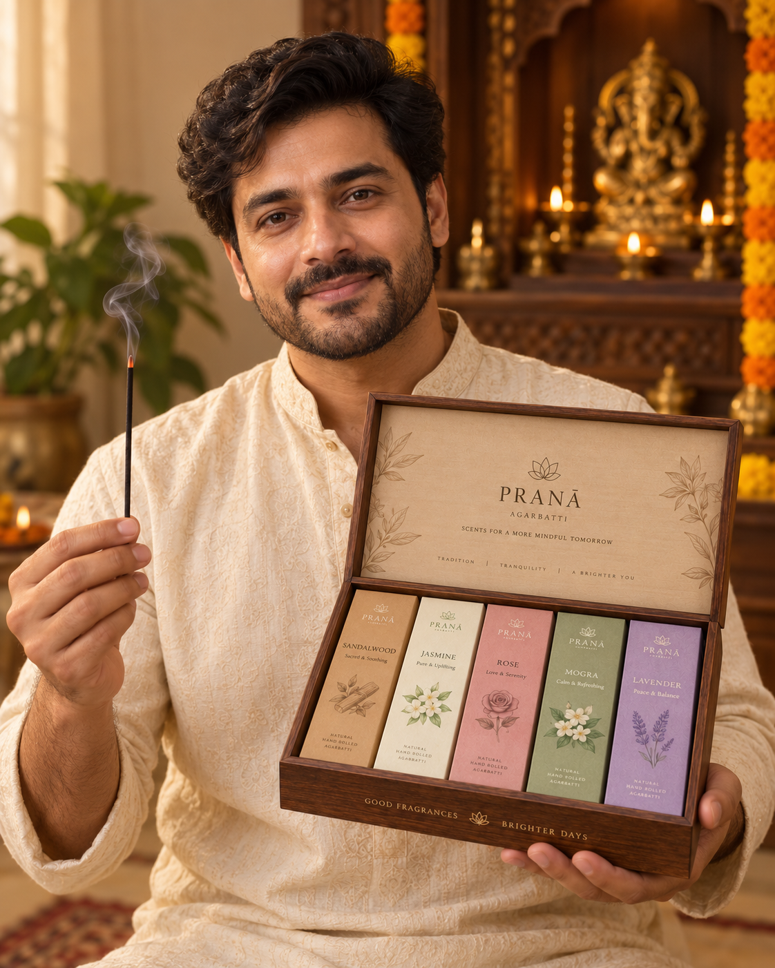 Creator wearing the religion & puja piece, generated with MorphAds