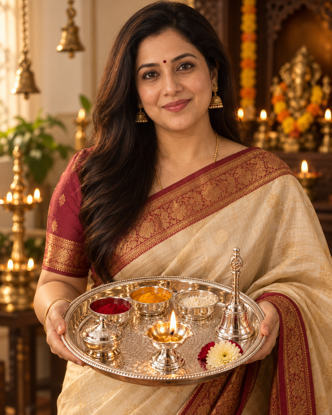 Creator wearing the religion & puja piece, generated with MorphAds