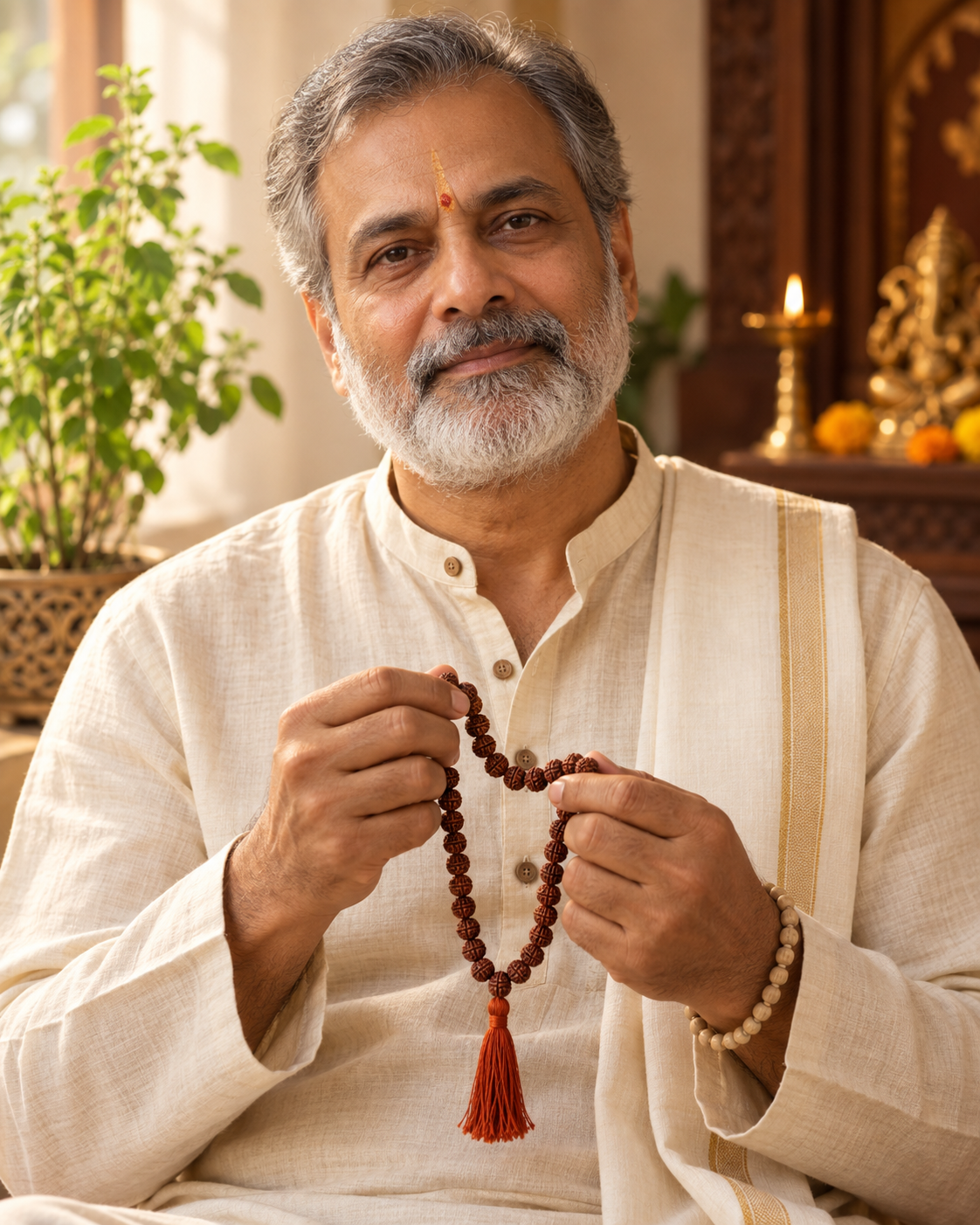 Creator wearing the religion & puja piece, generated with MorphAds